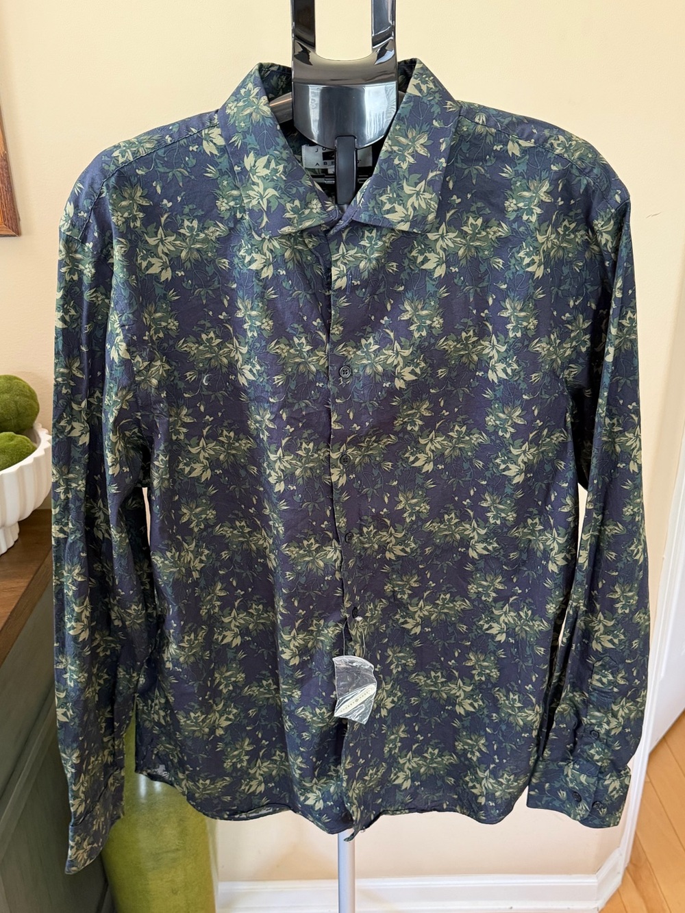 Joseph Abboud Mens XXL Green Floral Long Sleeve Button Up Shirt Classic Fit